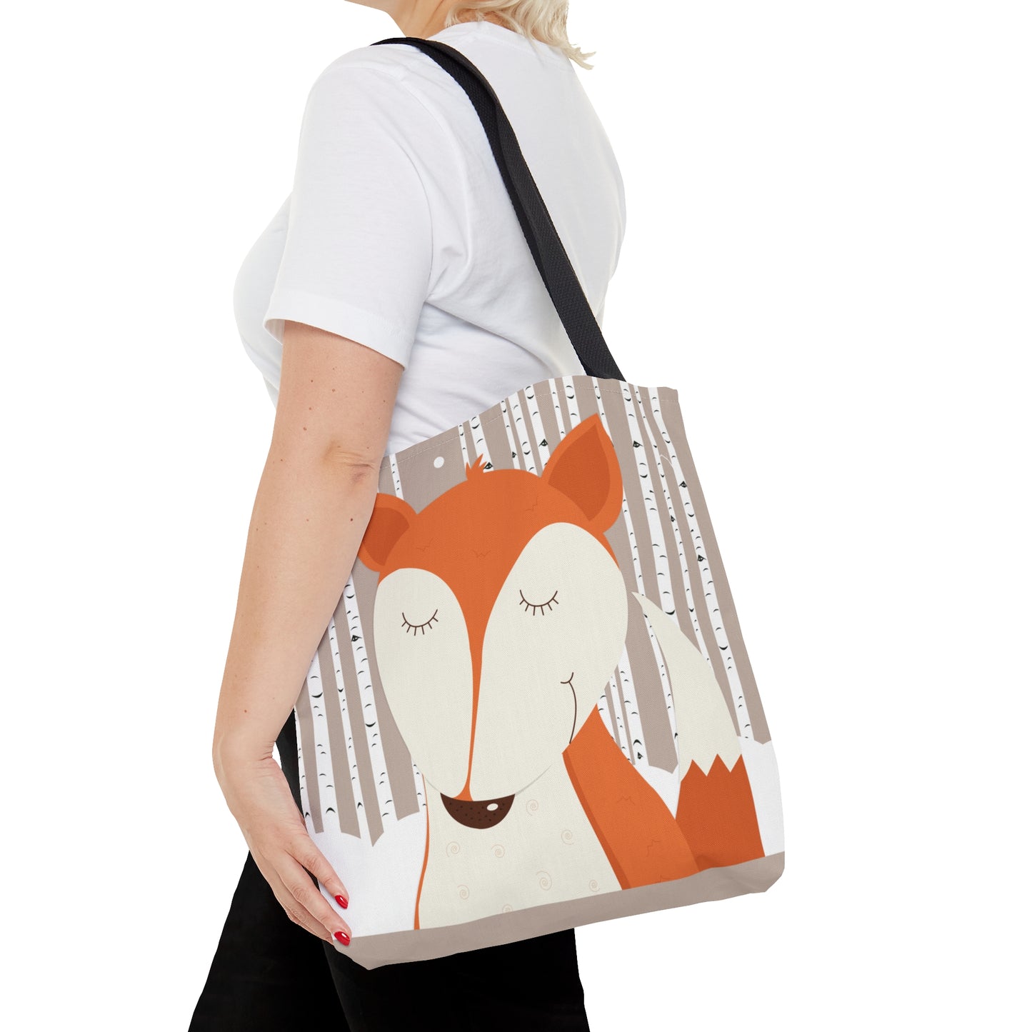 Red Fox with Birch Trees Tote Bag