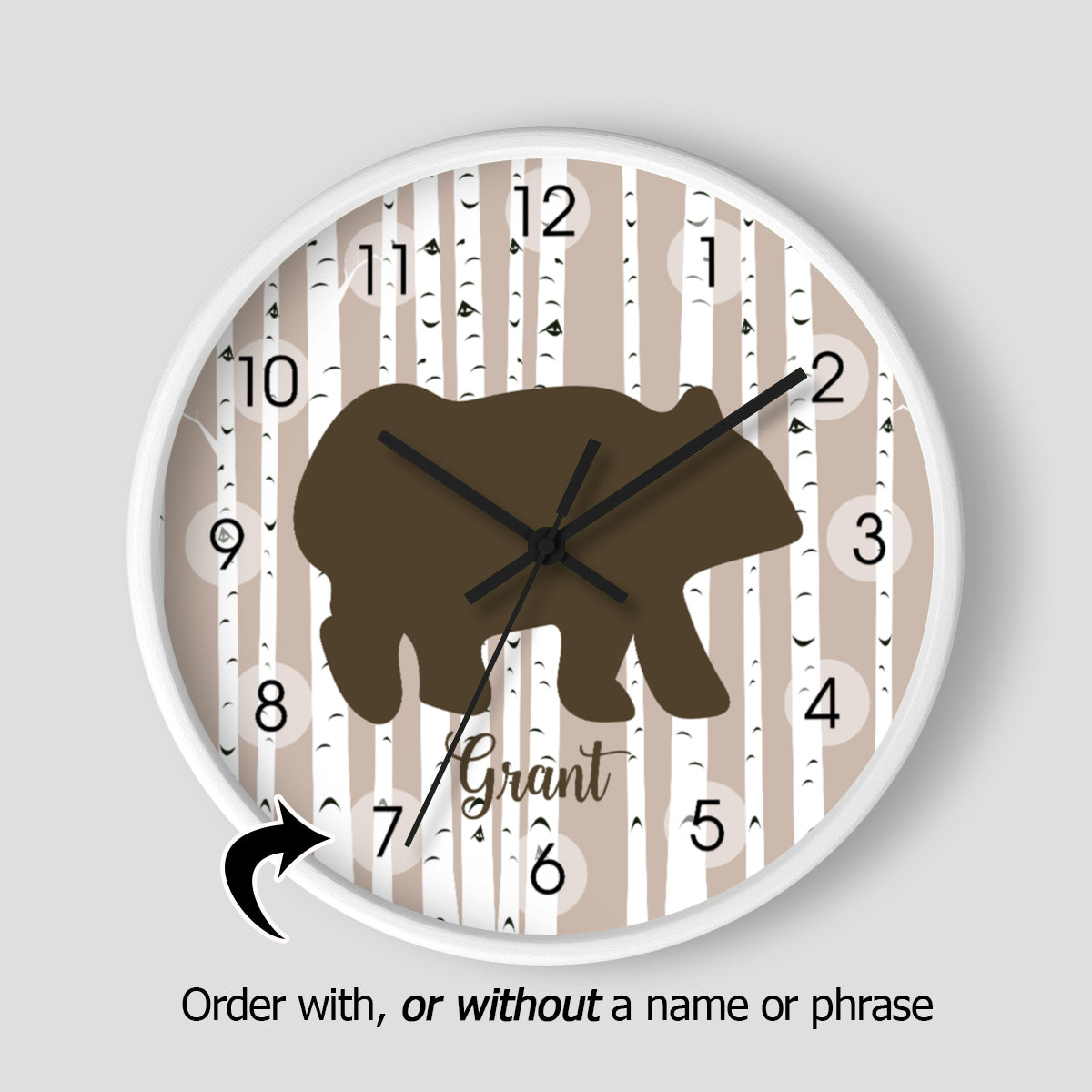 Brown Bear Birch Tree Woodland Wall Clock
