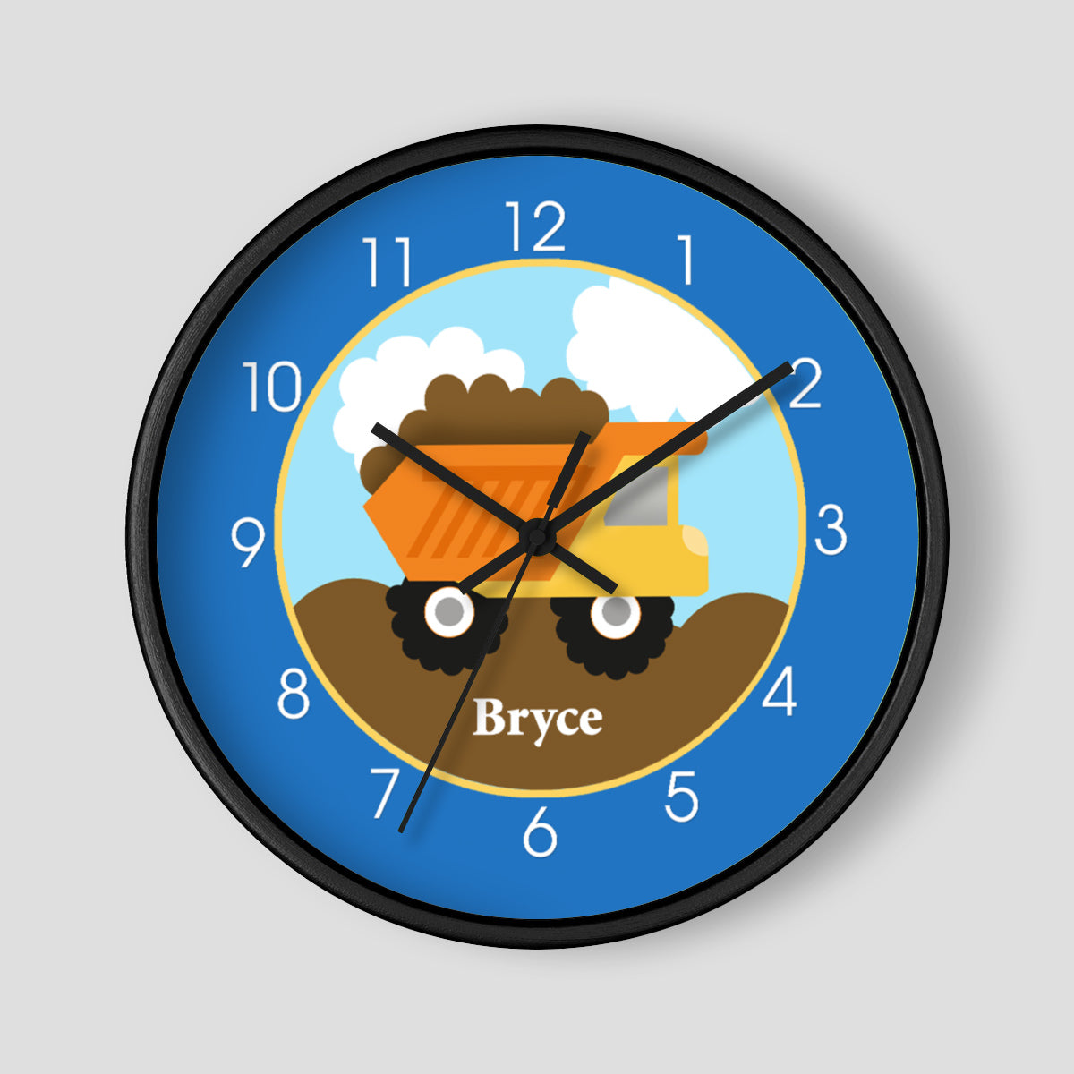 Dump Truck Construction Primary Blue Wall Clock, Personalized