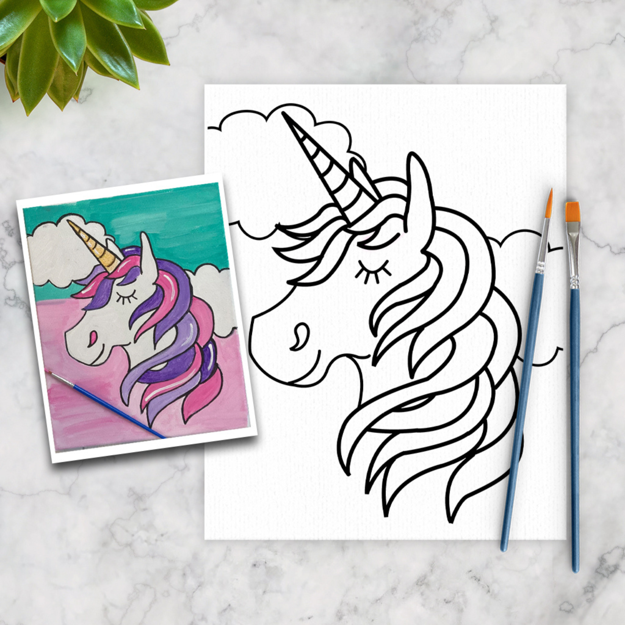 Unicorn 2 Pre Sketched Canvas, Kids Painting, Kids Painting Canvas