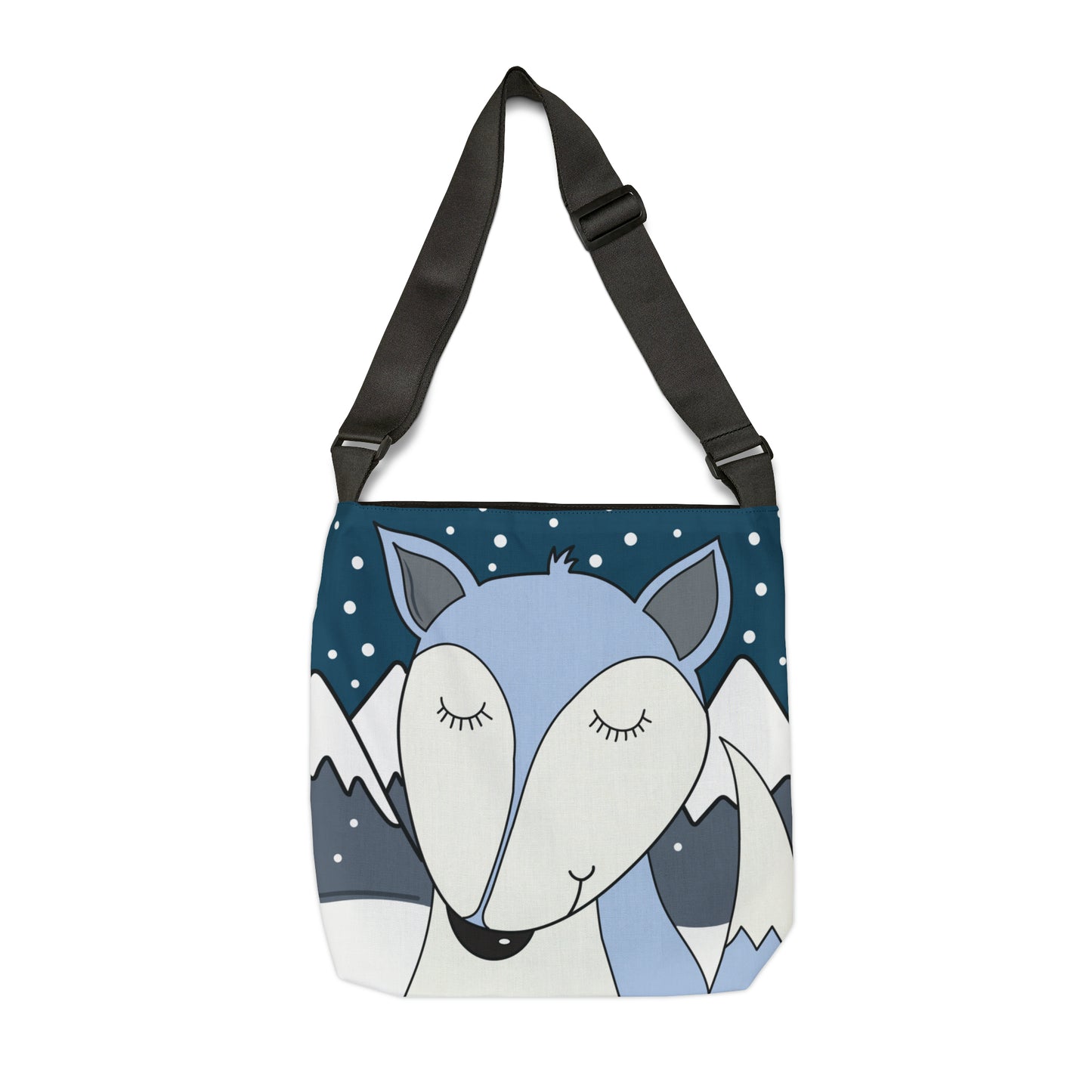 Gray Fox Winter Mountain Scene Adjustable Tote Bag