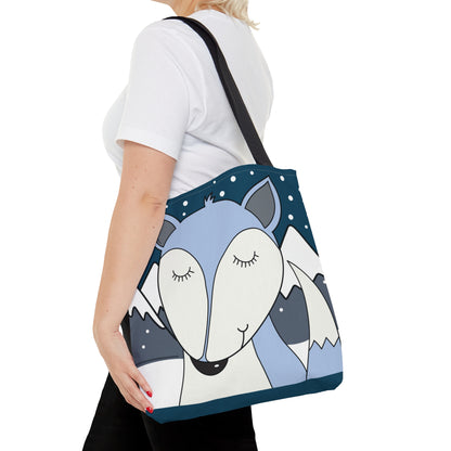 Gray Fox Winter Mountain Scene Tote Bag