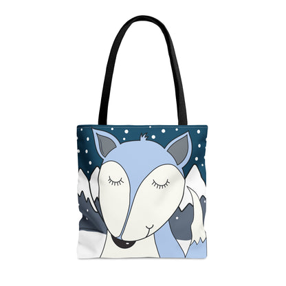 Gray Fox Winter Mountain Scene Tote Bag