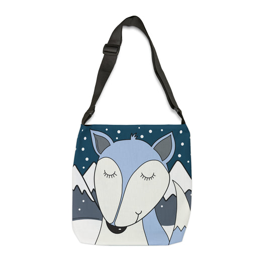 Gray Fox Winter Mountain Scene Adjustable Tote Bag