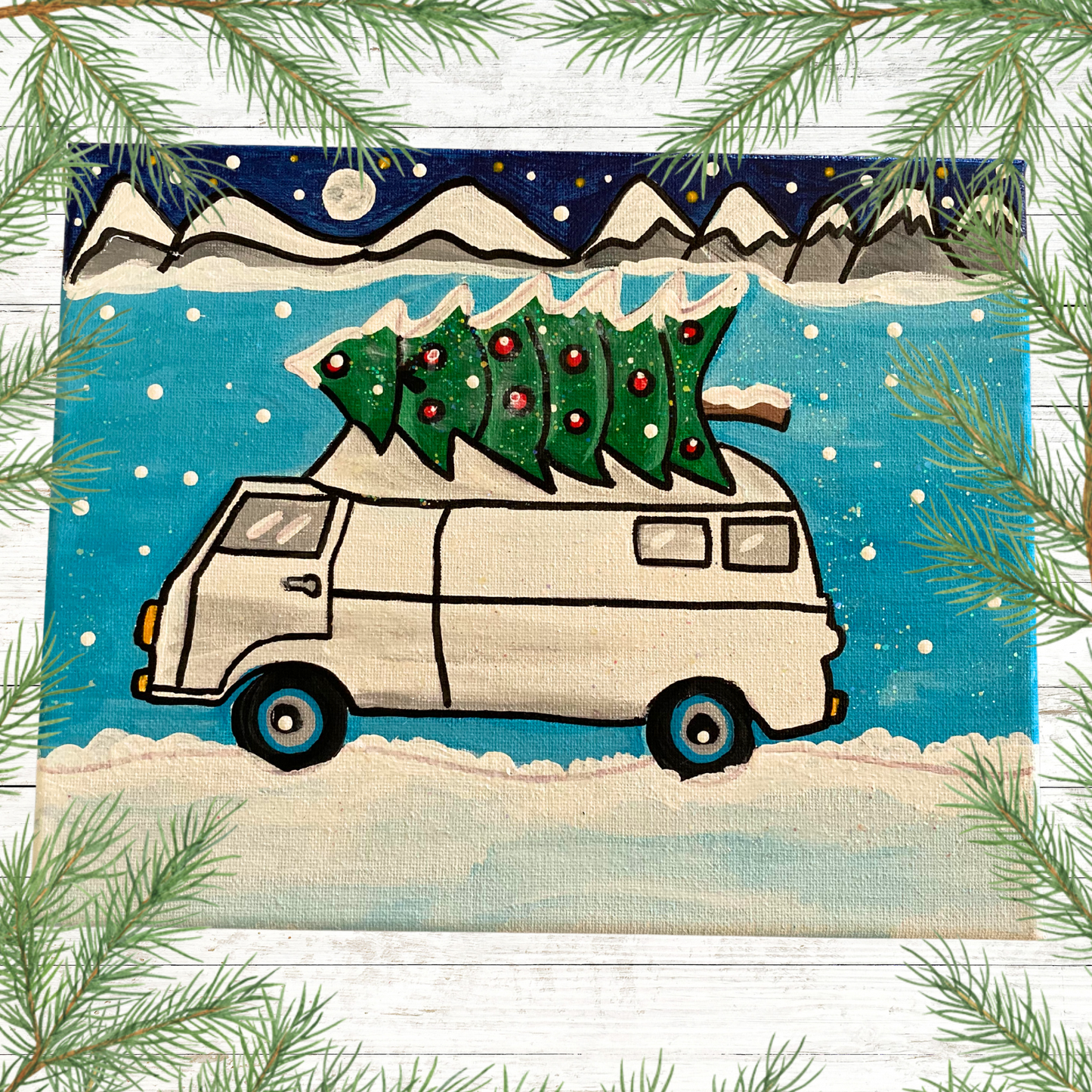 Christmas Retro Van Canvas Paint Kit