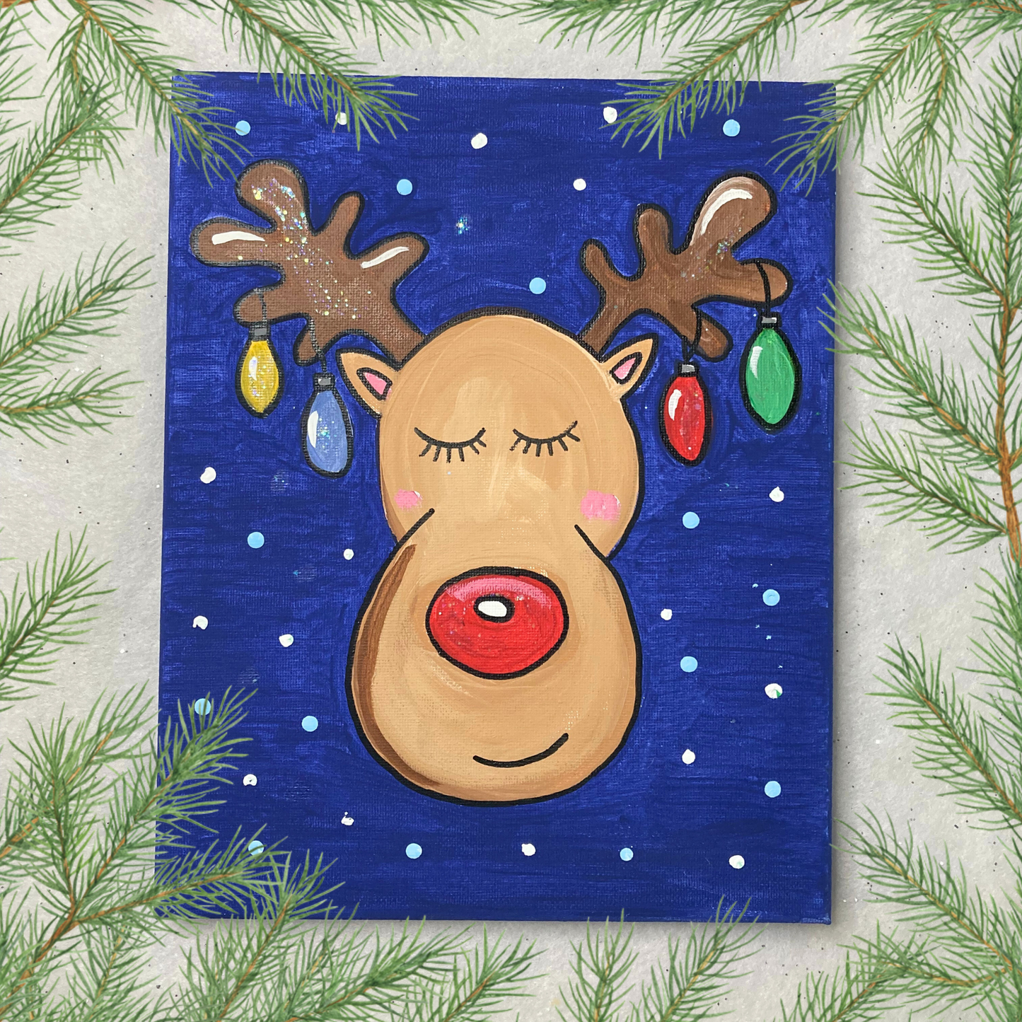 Reindeer Christmas Canvas Paint Kit Template