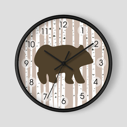 Brown Bear Birch Tree Woodland Wall Clock