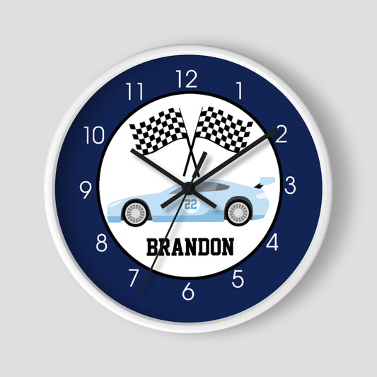 Blue Racecar Boys Wall Clock