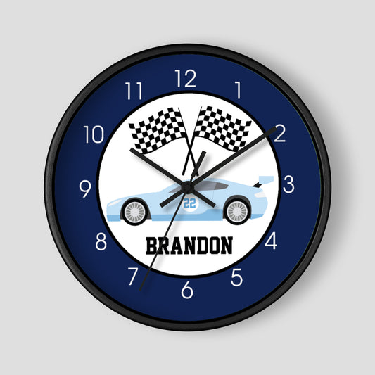 Blue Racecar Boys Wall Clock