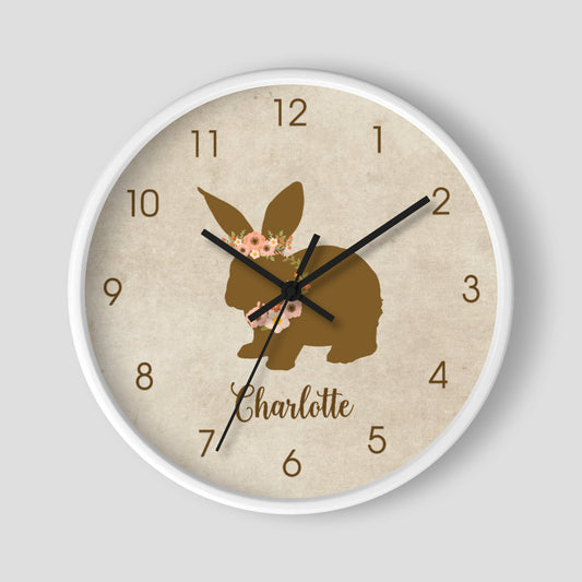 Floral Bunny Rustic Wall Clock
