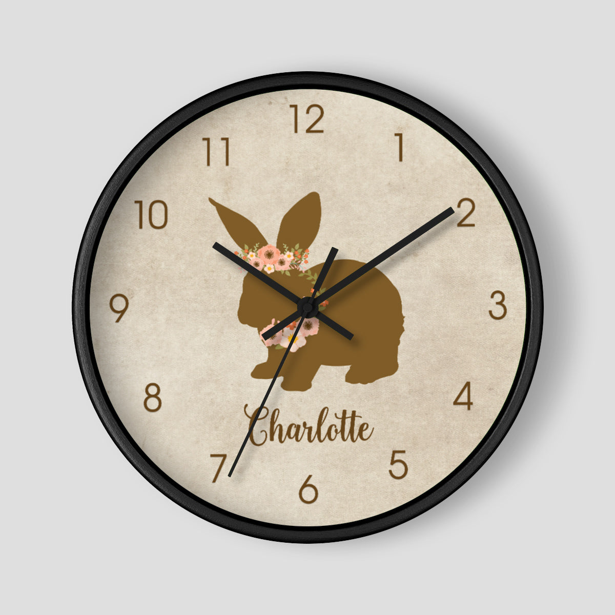 Floral Bunny Rustic Wall Clock