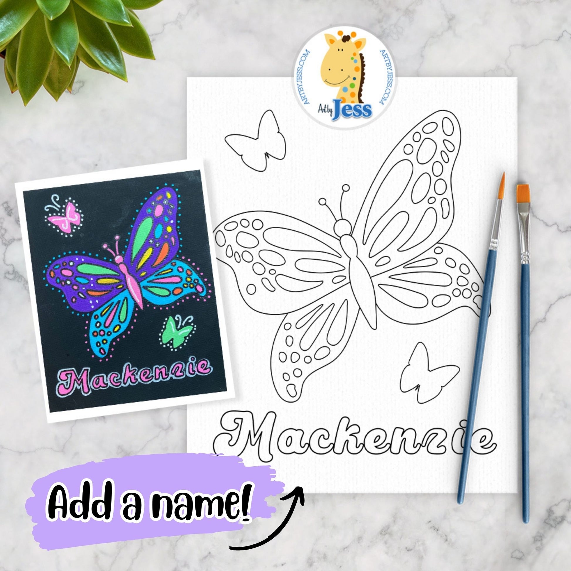 Butterfly Girls Canvas Art Paint Kit Personalized with a Name