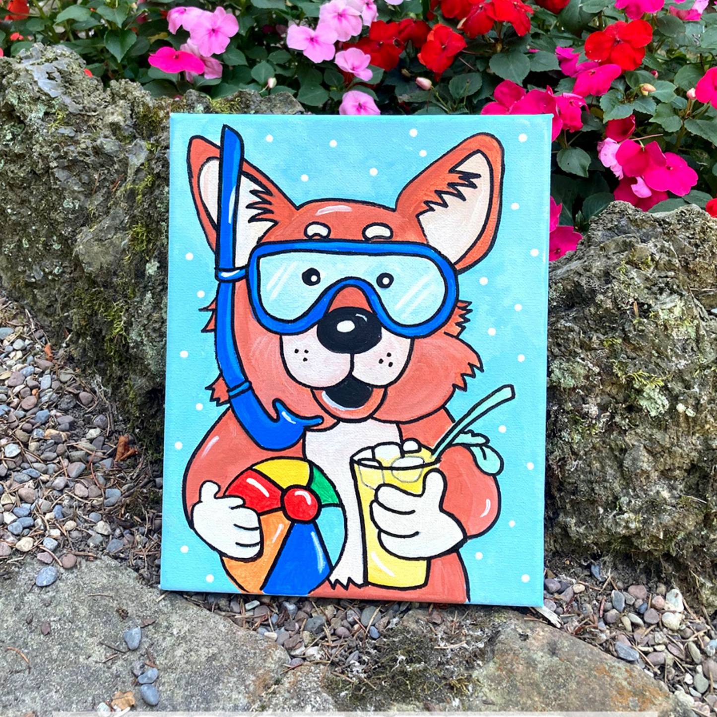 Corgi with Swim Goggles Canvas Template - Paint a Corgi Dog