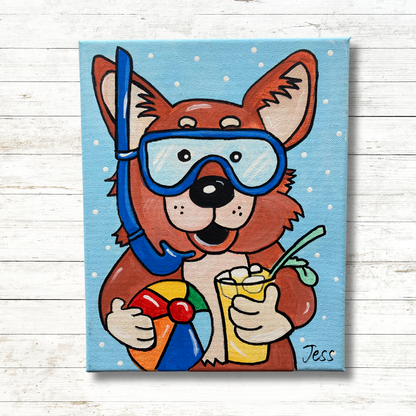 Corgi with Swim Goggles Canvas Template - Paint a Corgi Dog