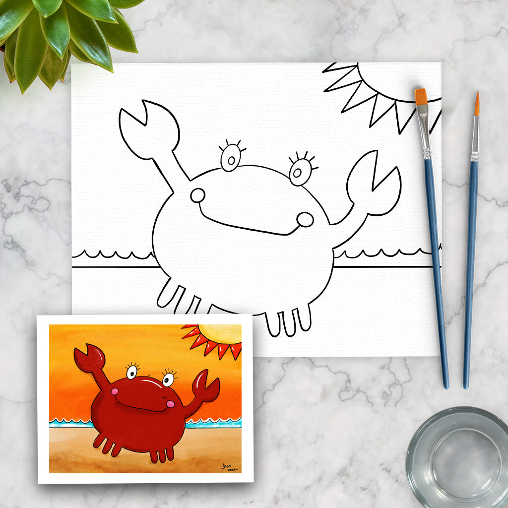 Red Crab Canvas Template - Paint a Crab in summer