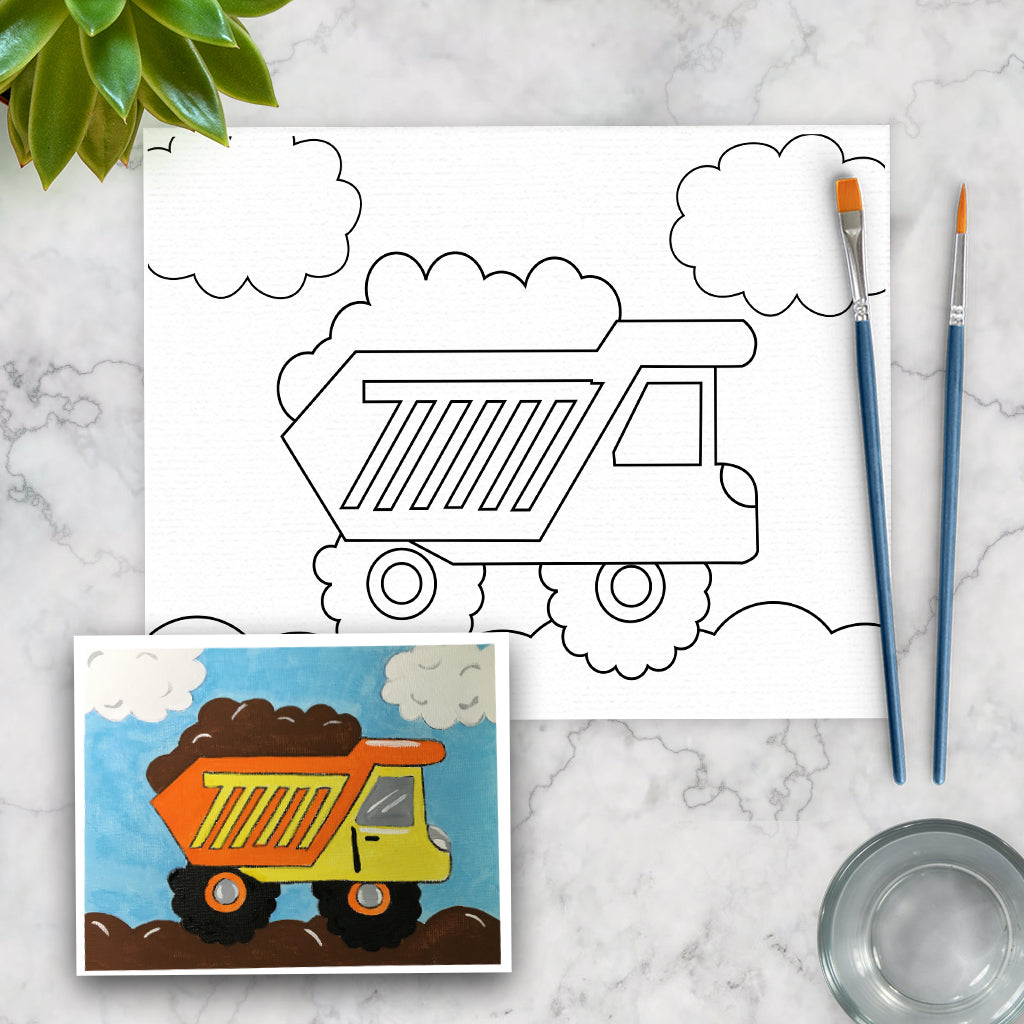 Dump Truck Construction Kids Canvas Art Paint Kit