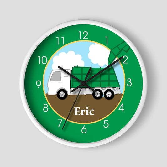 Green Garbage Truck Boys Wall Clock