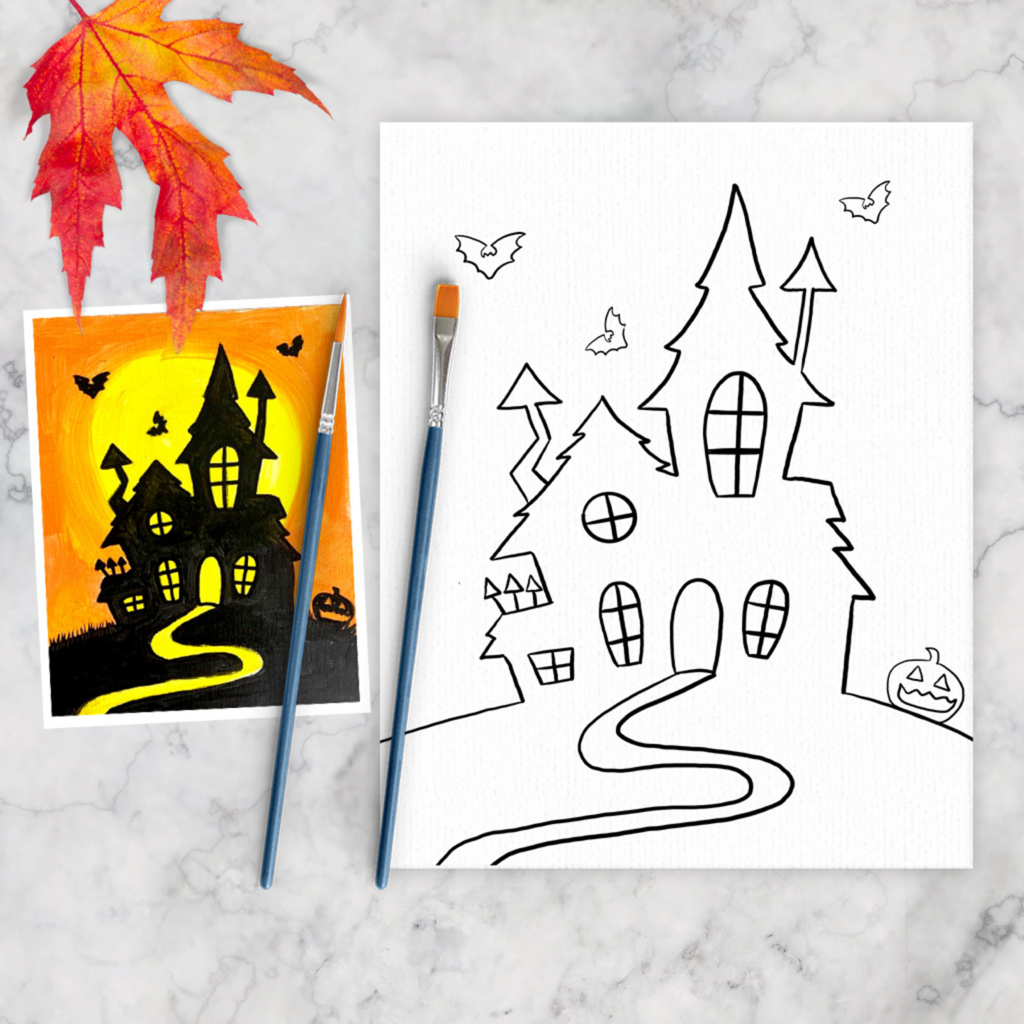 Orange Haunted House Halloween Kids Art Paint Kit
