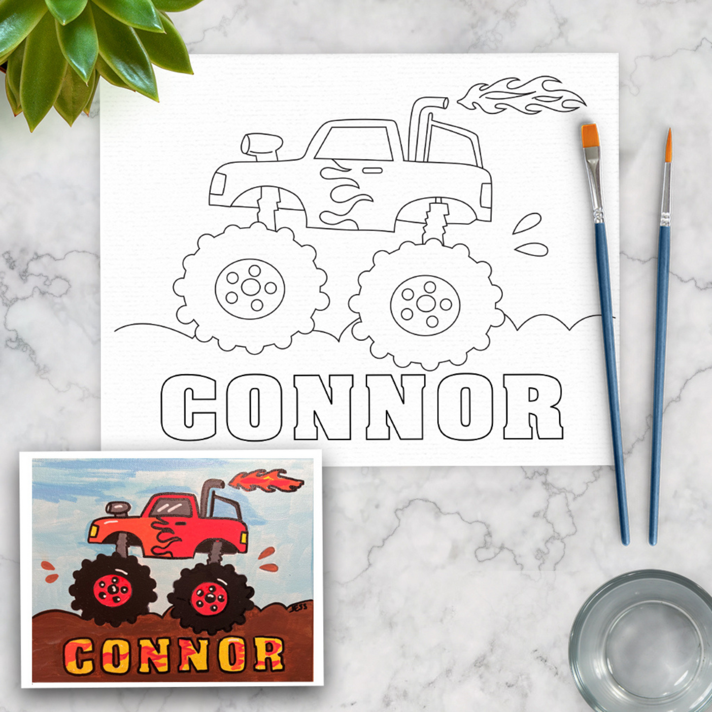 Monster Truck Personalized Name Canvas Paint Kit – Art by Jess