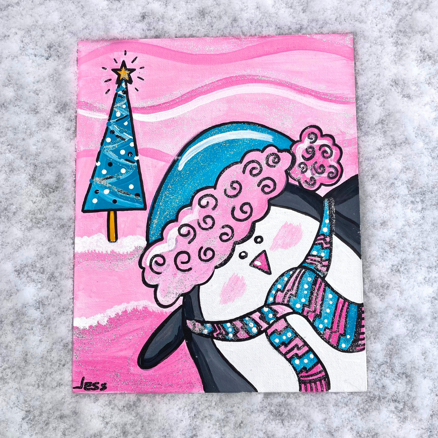 Penguin in Santa Hat Christmas Paint Kit - Pink and Teal