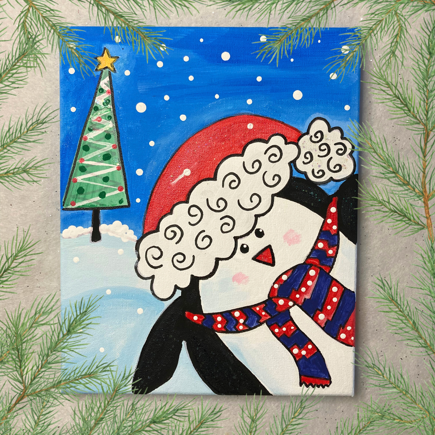 Penguin in Santa Hat Christmas Paint Kit - Blue and Red