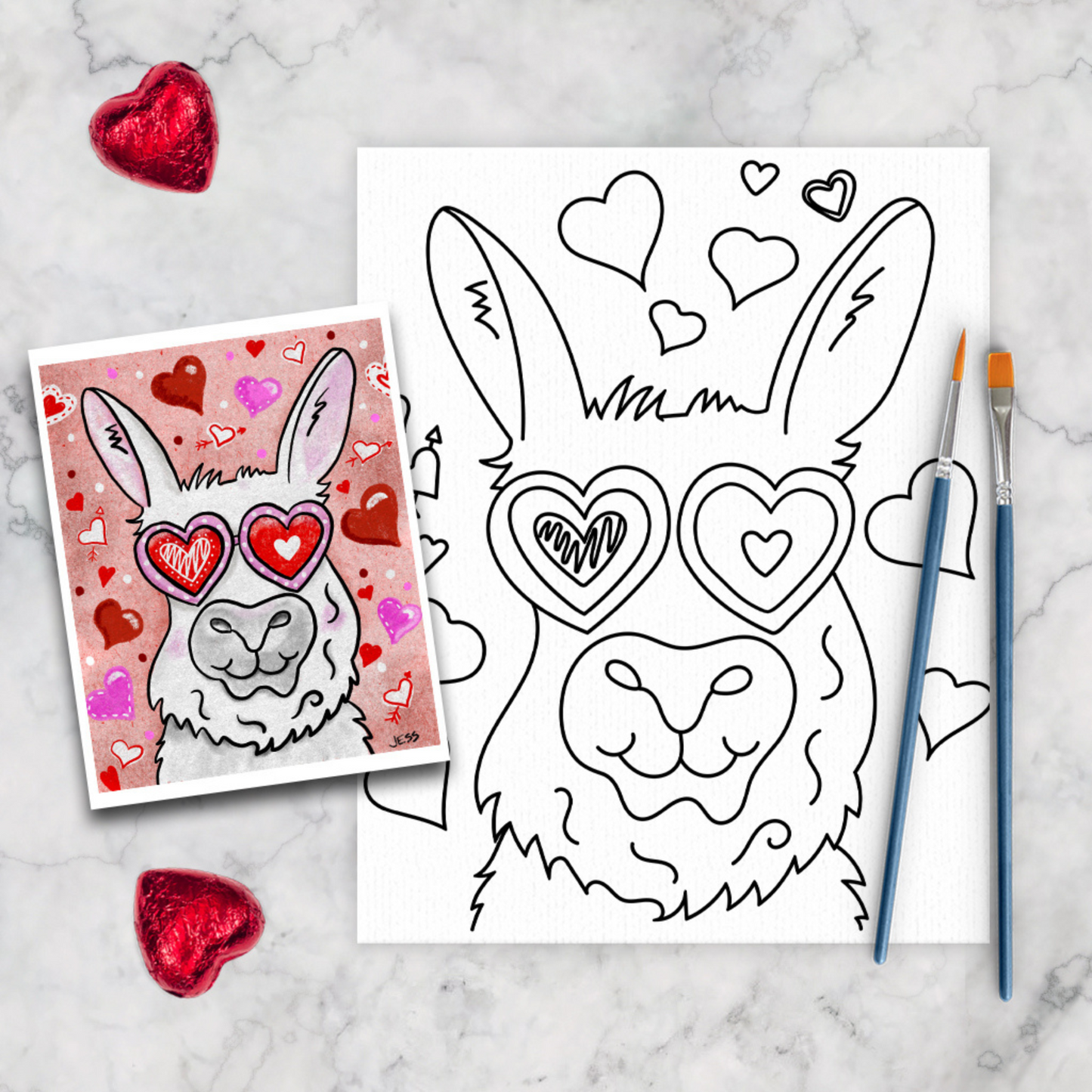 Valentines Day Llama Kids Canvas Art Paint Kit