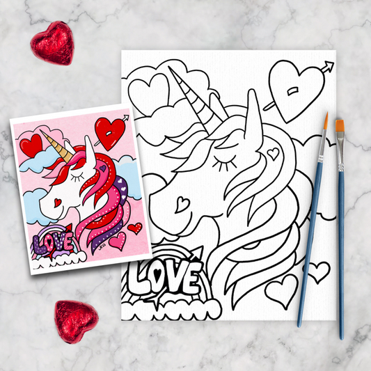 Valentines Day Unicorn Kids Canvas Art Paint Kit