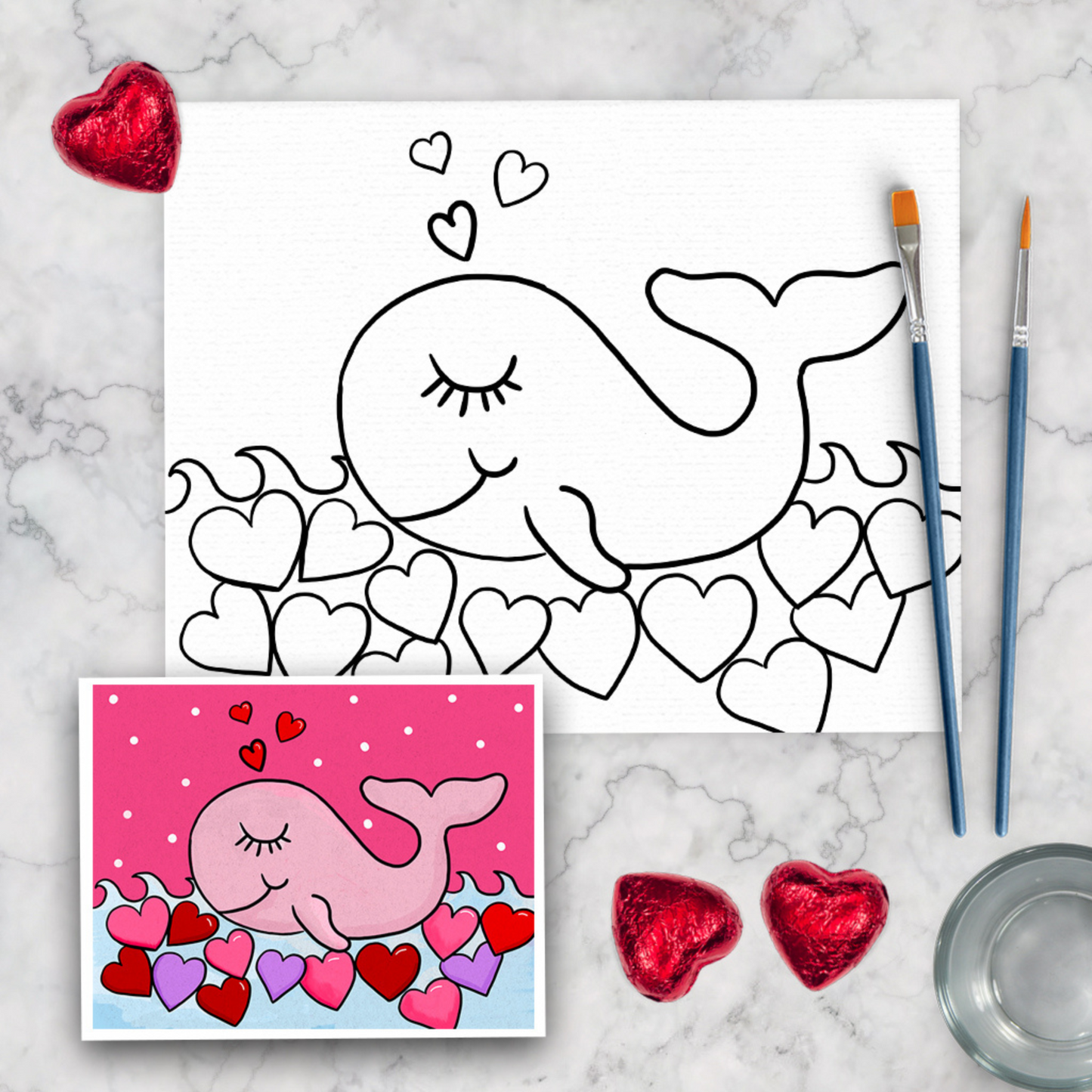 Valentines Day Hearts Whale Kids Canvas Art Paint Kit
