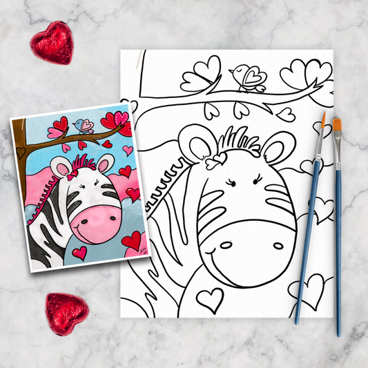 Valentines Day Zebra Kids Canvas Art Paint Kit