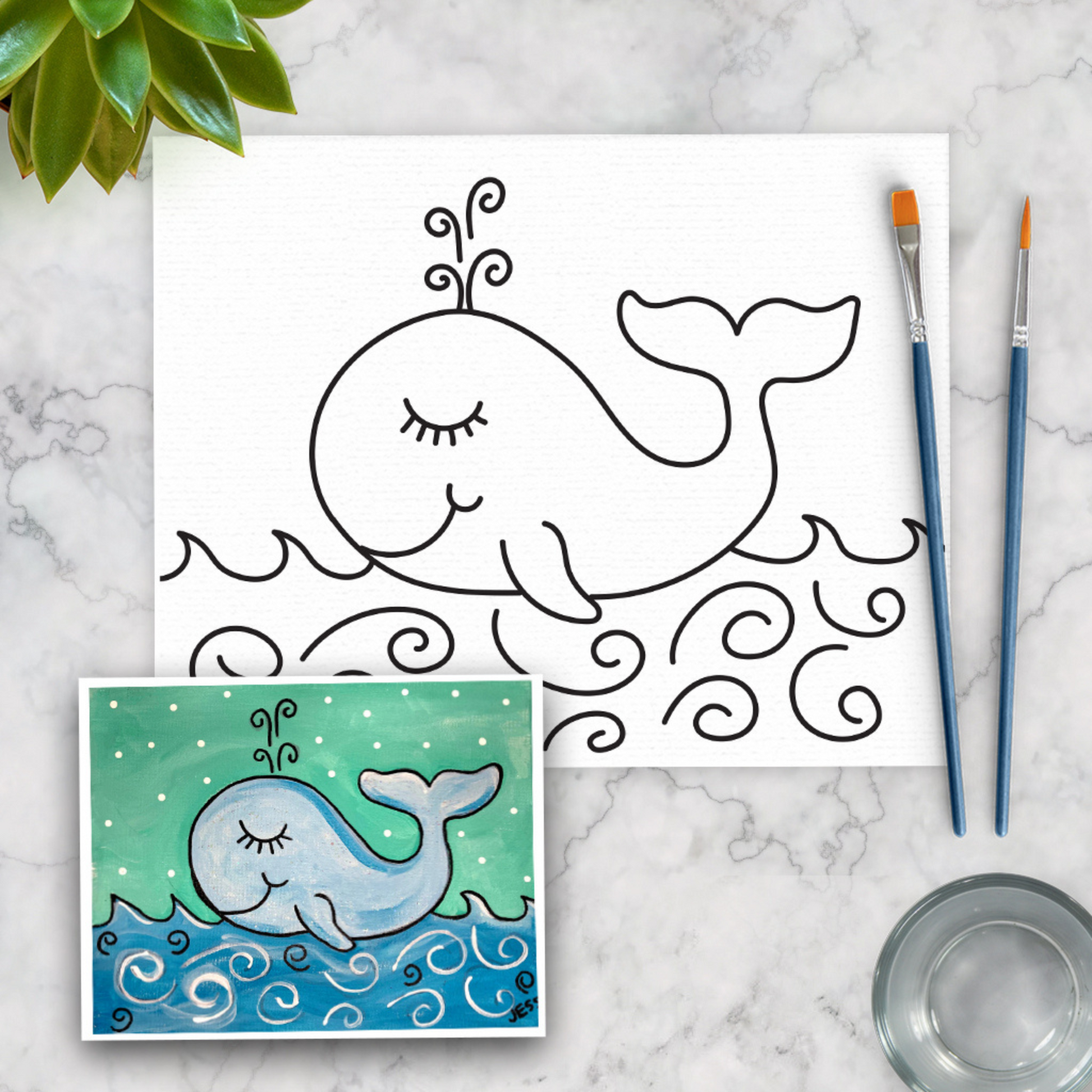 Whale with Glitter Kids Canvas Art Paint Kit