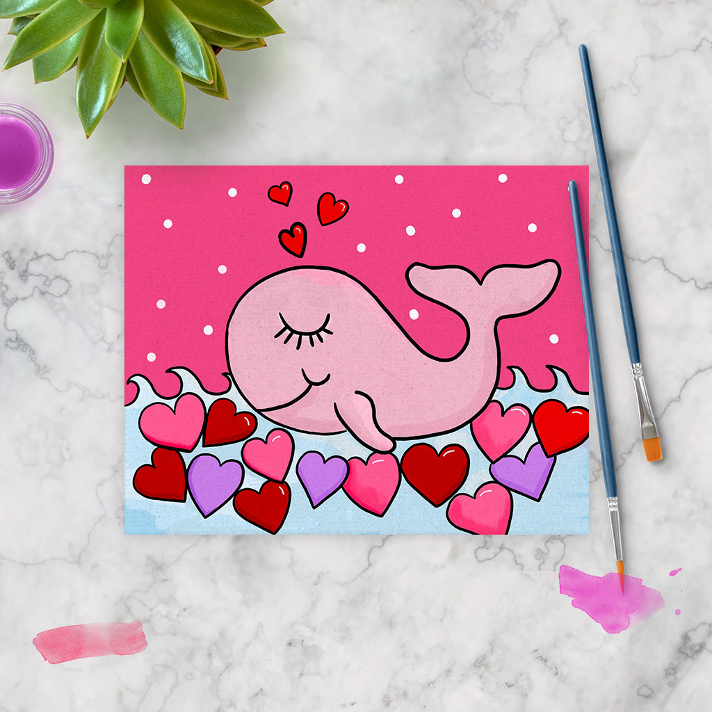 Valentine's Day Hearts Whale Kids Art Paint Kit on Canvas