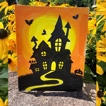 Orange Haunted House Halloween Canvas Paint Art Kit