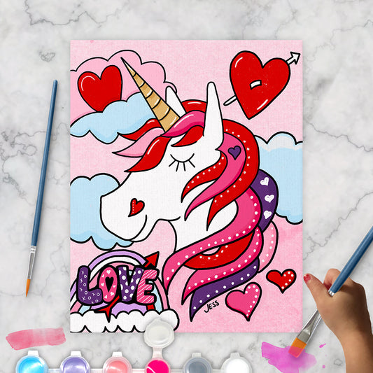 Valentine's Day Unicorn Kids Art Paint Kit on Canvas