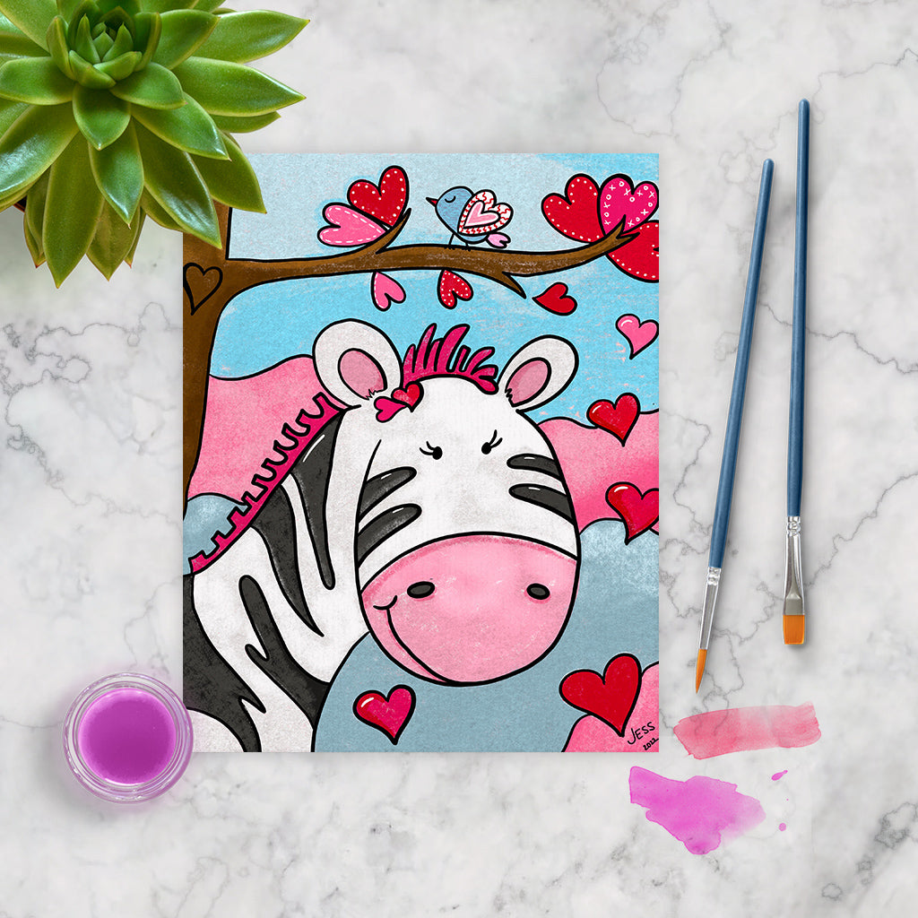 Valentine's Day Zebra Kids Art Paint Kit on Canvas