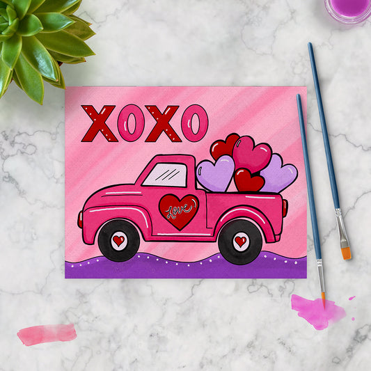 Valentine's Day Vintage Truck XOXO Kids Art Paint Kit on Canvas